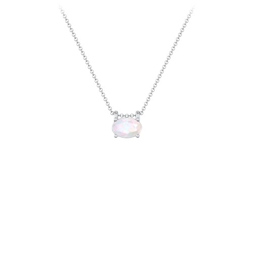 East-West Oval Necklace with Gemstone – Sterling Silver with Opal