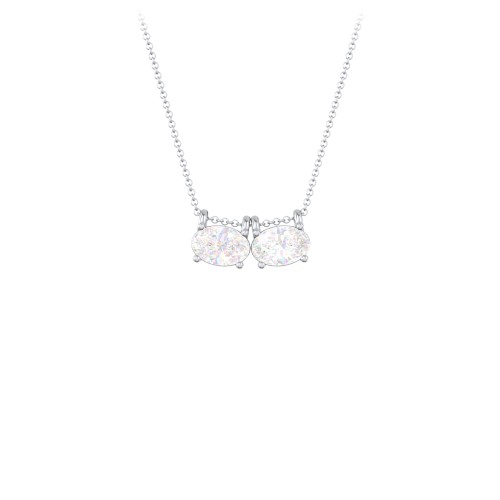 East-West Oval Necklace with 2 Gemstones – Sterling Silver with Diamond