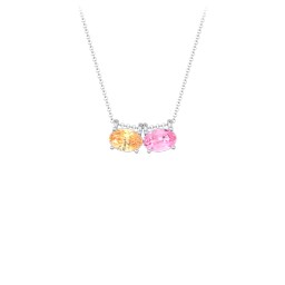 East-West Oval Necklace with 2 Gemstones in 925 Sterling Silver with Fancy Yellow Premium Zirconia and Pink Tourmaline