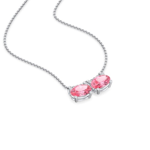 East-West Oval Necklace with 2 Gemstones – Sterling Silver with Pink Tourmaline