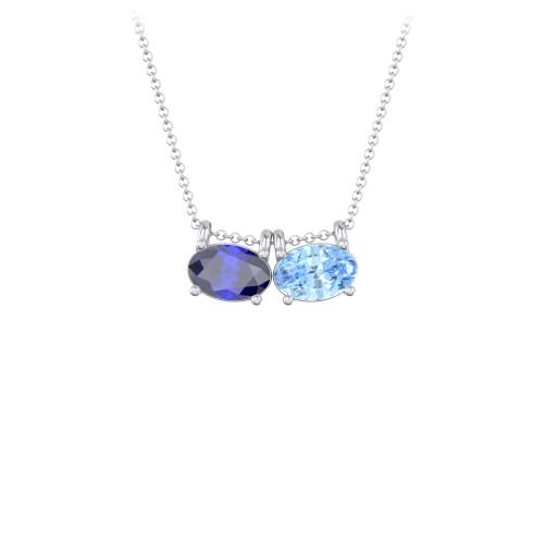 East-West Oval Necklace with 2 Gemstones – Sterling Silver with Blue Sapphire and Blue Topaz