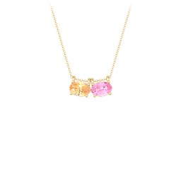 East-West Oval Necklace with 2 Gemstones in 9K Solid Yellow Gold with Fancy Yellow Premium Zirconia and Pink Tourmaline