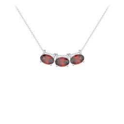 East-West Oval Necklace with 3 Gemstones in 925 Sterling Silver with Garnet