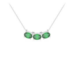 East-West Oval Necklace with 3 Gemstones in 925 Sterling Silver with Emerald