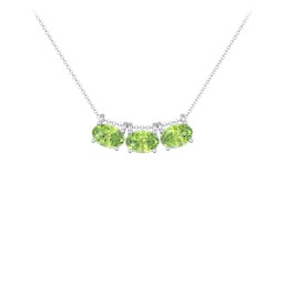 East-West Oval Necklace with 3 Gemstones in 925 Sterling Silver with Peridot