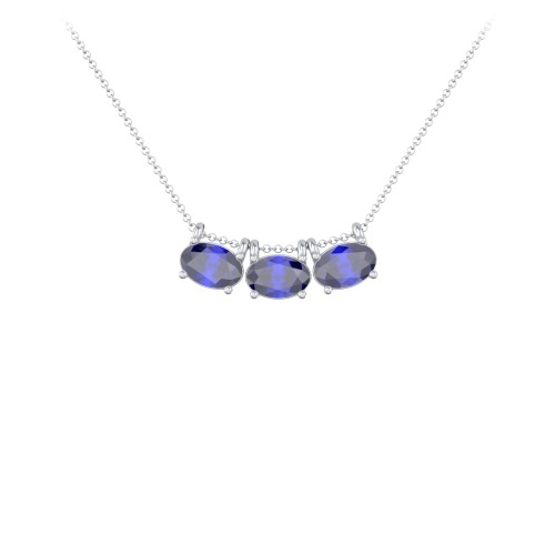 East-West Oval Necklace with 3 Gemstones – Sterling Silver with Blue Sapphire