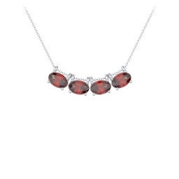 East-West Oval Necklace with 4 Gemstones in 925 Sterling Silver with Garnet