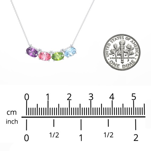 East-West Oval Necklace with 4 Gemstones – Sterling Silver with Amethyst, Emerald, Pink Tourmaline, and Citrine