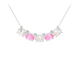 East-West Oval Necklace with 5 Gemstones in 9K Solid Yellow Gold with Cubic Zirconia and Pink Tourmaline