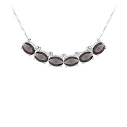 East-West Oval Necklace with 6 Gemstones in 925 Sterling Silver with Smokey Quartz