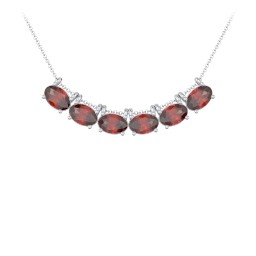 East-West Oval Necklace with 6 Gemstones in 925 Sterling Silver with Garnet