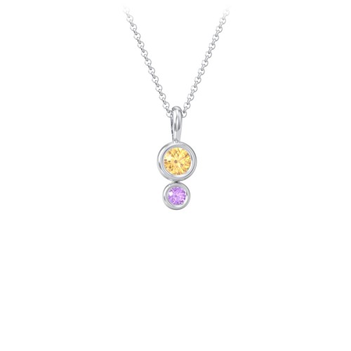 Generations 2-Stone Bezel Set Mother's Necklace – Sterling Silver with Citrine and Amethyst