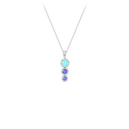 Generations 3-Stone Bezel Set Mother's Necklace in 925 Sterling Silver with Mint Premium Zirconia, Fancy Blue Premium Zirconia, and Blue Sapphire