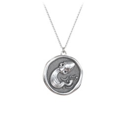 Engravable Aquarius Zodiac Medallion Necklace in 925 Sterling Silver
