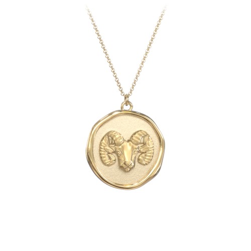 Engravable Aries Zodiac Medallion Necklace – 18K Gold Plated Silver