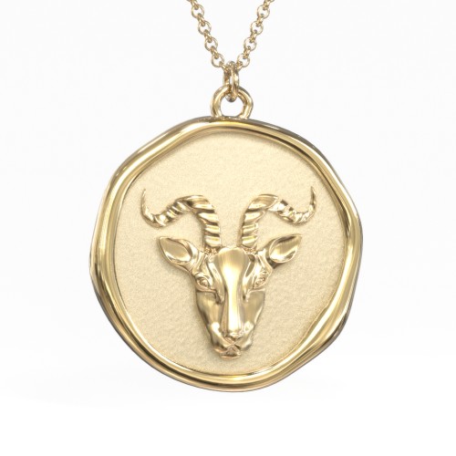 Engravable Capricorn Zodiac Medallion Necklace – 18K Gold Plated Silver