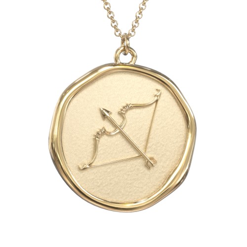 Engravable Sagittarius Zodiac Medallion Necklace – 18K Gold Plated Silver