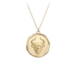 Engravable Taurus Zodiac Medallion Necklace in 9K Solid Yellow Gold