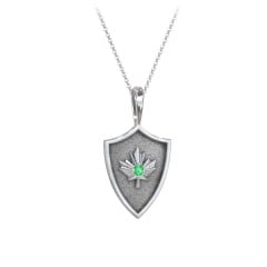 Maple Leaf Hero Shield Pendant with Gemstone