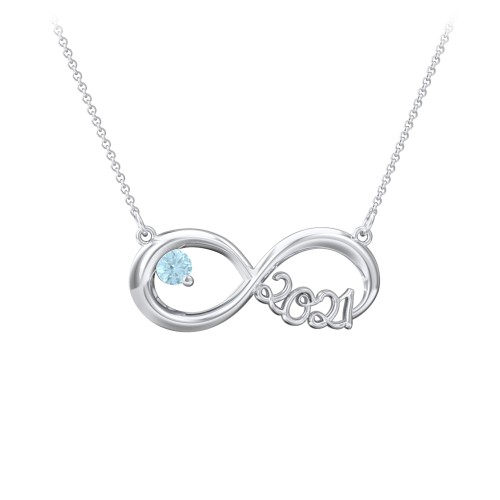 2021 Graduation Infinity Pendant With Gemstone – Sterling Silver with Blue Topaz