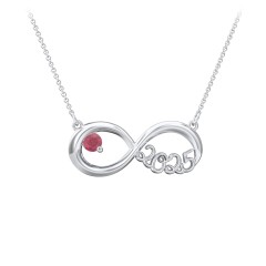 2025 Graduation Infinity Pendant With Gemstone – Sterling Silver with Ruby