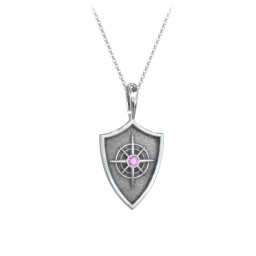 Compass Hero Shield Pendant with Gemstone