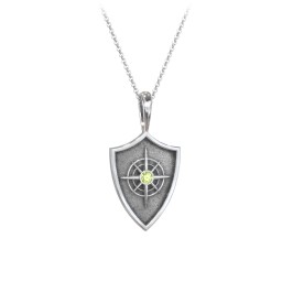 Compass Hero Shield Pendant with Gemstone in 925 Sterling Silver with Peridot