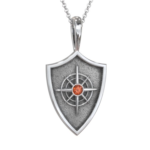 Compass Hero Shield Pendant with Gemstone – Sterling Silver with Garnet