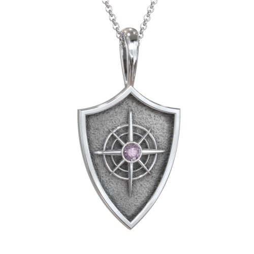 Compass Hero Shield Pendant with Gemstone – Sterling Silver with Alexandrite