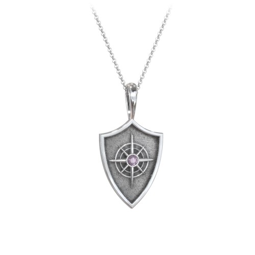 Compass Hero Shield Pendant with Gemstone – Sterling Silver with Alexandrite