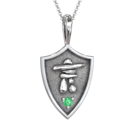 Inukshuk Hero Shield Pendant with Gemstone