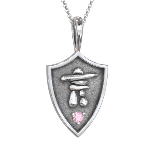 Inukshuk Hero Shield Pendant with Gemstone – Sterling Silver with Pink Tourmaline