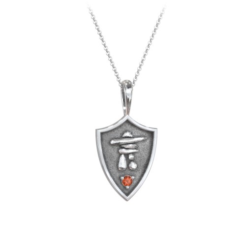 Inukshuk Hero Shield Pendant with Gemstone – Sterling Silver with Garnet
