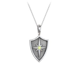 Starburst Hero Shield Pendant with Gemstone in 925 Sterling Silver with Peridot