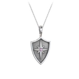 Starburst Hero Shield Pendant with Gemstone in 925 Sterling Silver with Alexandrite