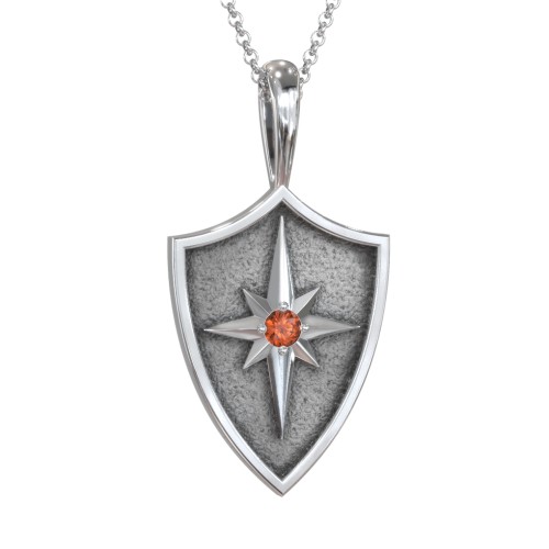 Starburst Hero Shield Pendant with Gemstone – Sterling Silver with Garnet