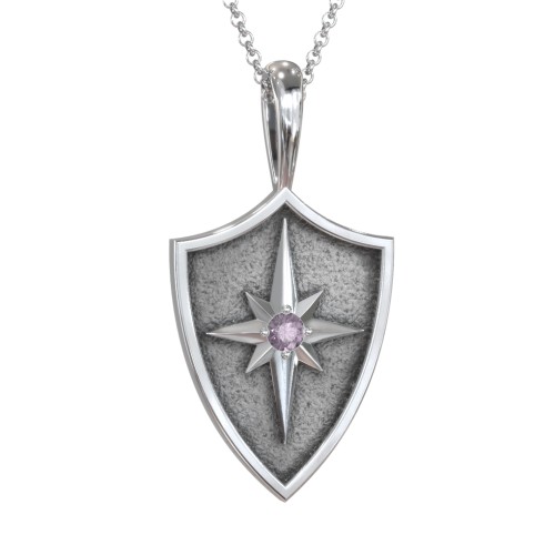 Starburst Hero Shield Pendant with Gemstone – Sterling Silver with Alexandrite