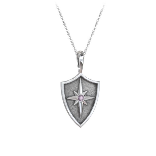 Starburst Hero Shield Pendant with Gemstone – Sterling Silver with Alexandrite