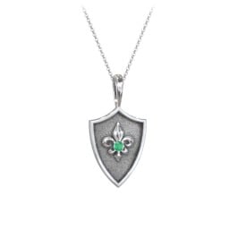 Fleur-de-lis Hero Shield Pendant with Gemstone