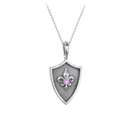 Fleur-de-lis Hero Shield Pendant with Gemstone