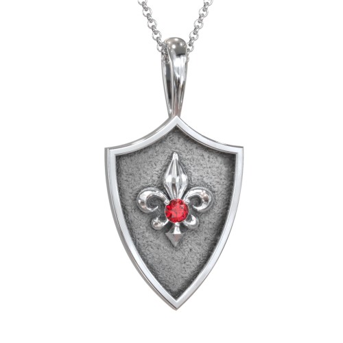Fleur-de-lis Hero Shield Pendant with Gemstone