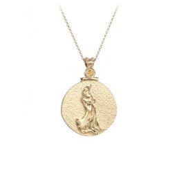 Engravable Aquarius Zodiac Medallion With Accent in 18K Gold Plated Silver with Citrine