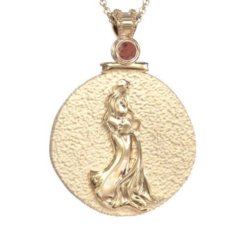Engravable Aquarius Zodiac Medallion With Accent – 18K Gold Plated Silver with Garnet