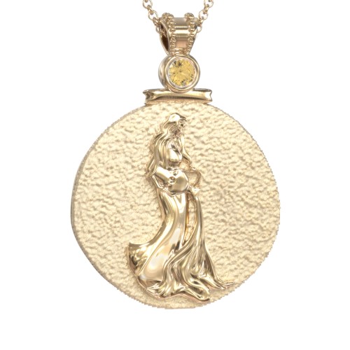 Engravable Aquarius Zodiac Medallion With Accent – 18K Gold Plated Silver with Citrine