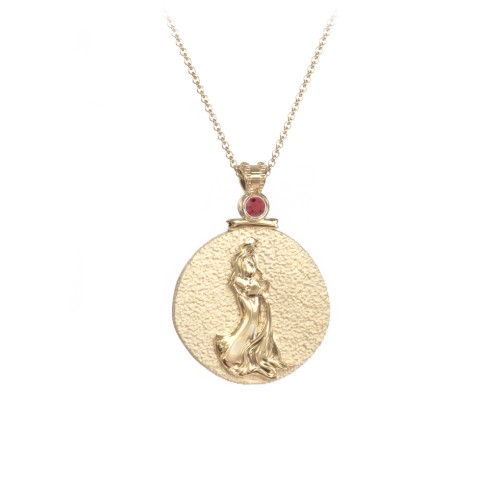 Engravable Aquarius Zodiac Medallion With Accent – 18K Gold Plated Silver with Garnet