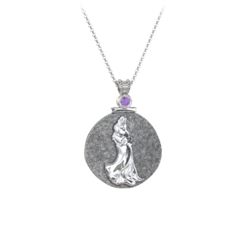Engravable Aquarius Zodiac Medallion With Accent – Sterling Silver with Amethyst