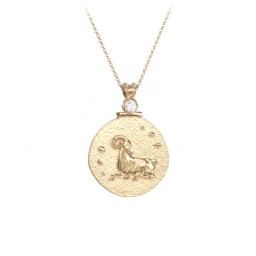 Engravable Aries Zodiac Medallion With Accent in 18K Gold Plated Silver with Cubic Zirconia