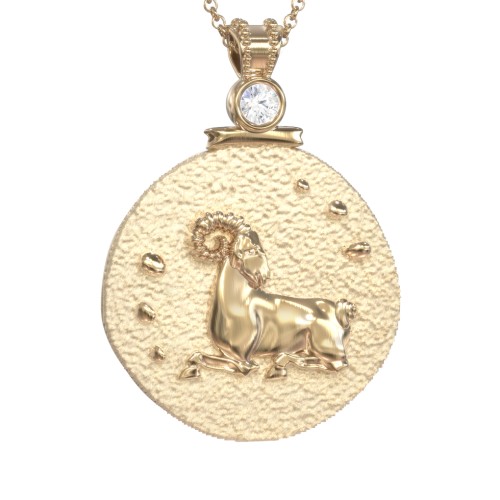 Engravable Aries Zodiac Medallion With Accent – 18K Gold Plated Silver with Cubic Zirconia