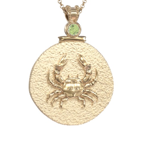 Engravable Cancer Zodiac Medallion With Accent – 18K Gold Plated Silver with Peridot