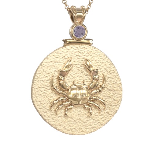 Engravable Cancer Zodiac Medallion With Accent – 18K Gold Plated Silver with Alexandrite